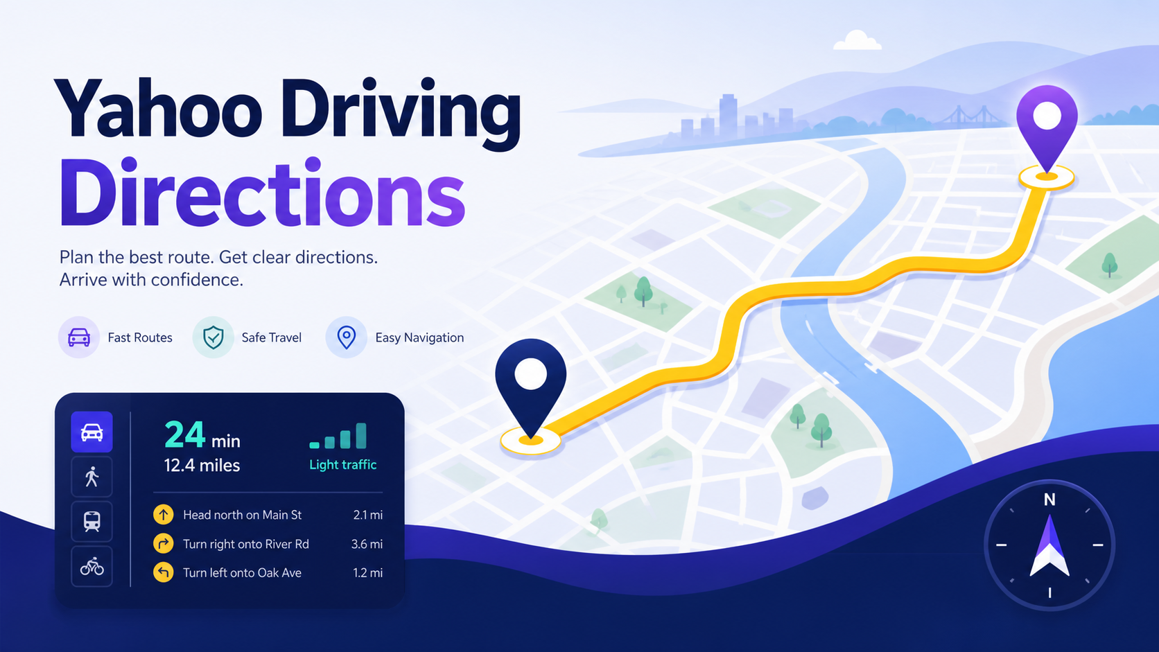 Illustration of planning Yahoo Driving Directions on a digital map
